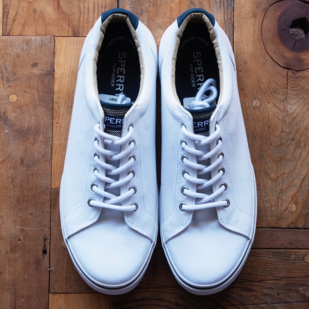 Men's White Canvas Sperry Top-Siders 13